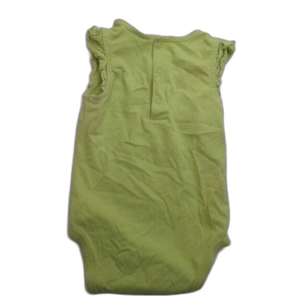 Children's Place Girls RuffleSleeve Onesie Size 12 Months Yellow-Green Back Snap